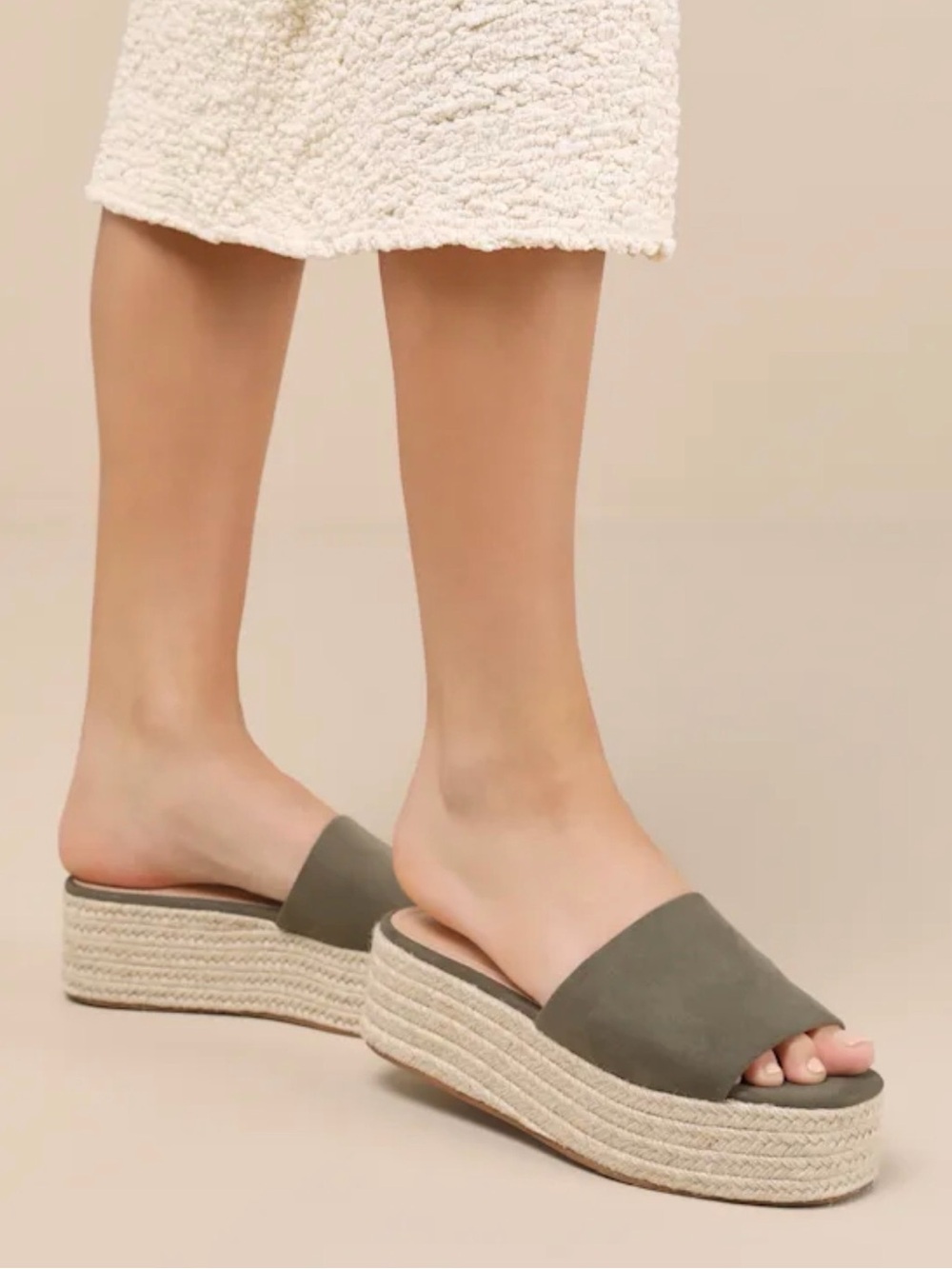 Lulu's Olive Green Platform Espadrille Slides